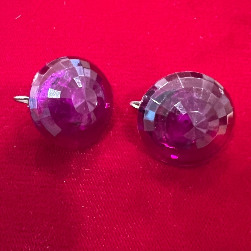Dalsheim Faceted Button Earrings Vintage Signed Clip-on Silver Toned Metal